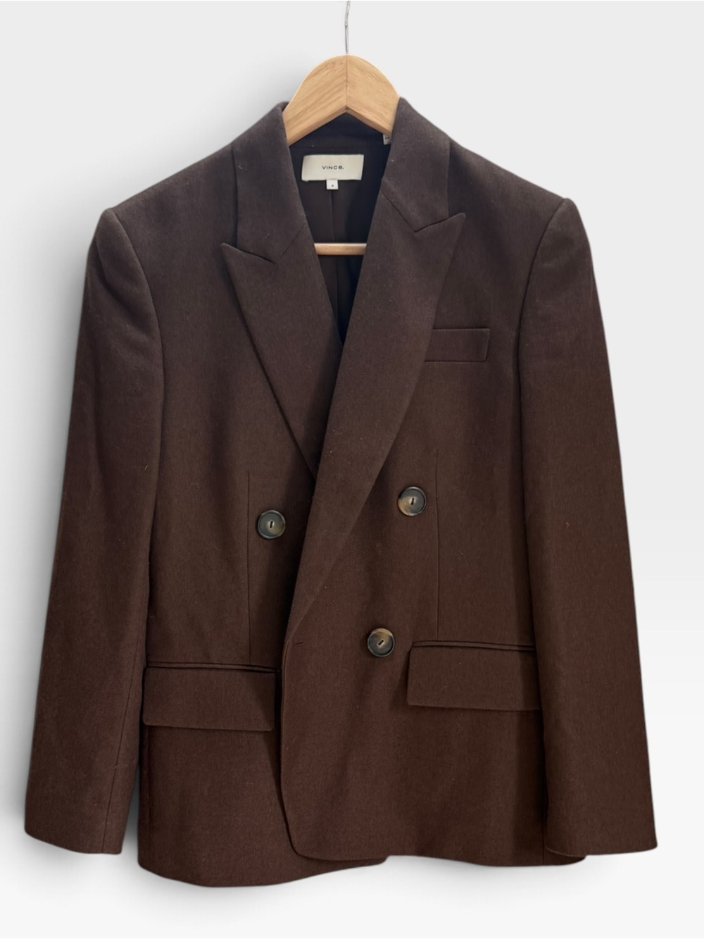 Vince Brown Wool Double Breasted Blazer Peak Lapel Size 0